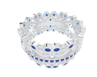 Beyaz arka planda izole edilmiş değerli taşları olan yüzük.. 