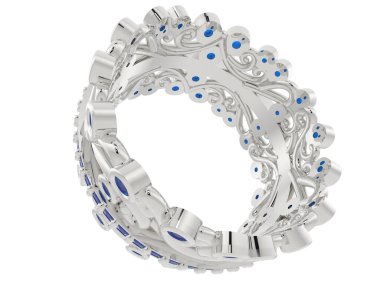 Beyaz arka planda izole edilmiş değerli taşları olan yüzük.. 