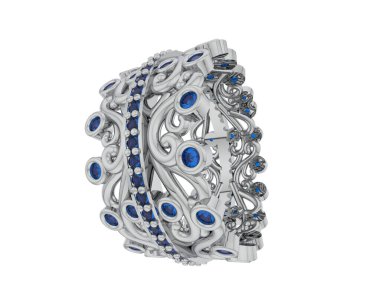 Beyaz arka planda izole edilmiş değerli taşları olan yüzük.. 