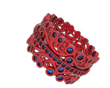 Beyaz arka planda izole edilmiş değerli taşları olan yüzük.. 