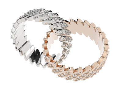 Beyaz arka planda izole edilmiş değerli taşları olan yüzükler. 