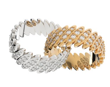 Beyaz arka planda izole edilmiş değerli taşları olan yüzükler. 