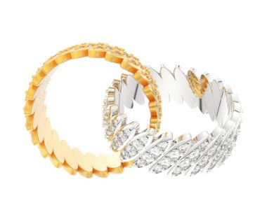 Beyaz arka planda izole edilmiş değerli taşları olan yüzükler. 