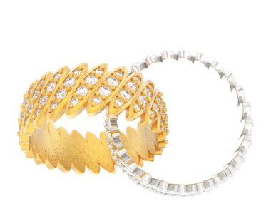 Beyaz arka planda izole edilmiş değerli taşları olan yüzükler. 