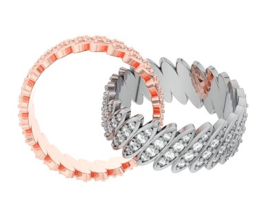 Beyaz arka planda izole edilmiş değerli taşları olan yüzükler. 