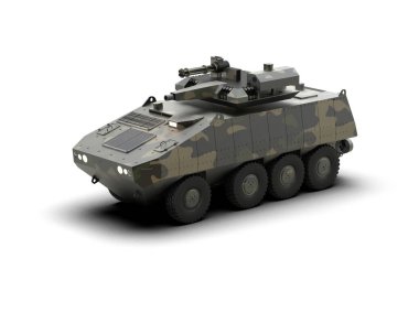 Arka planda zırhlı araç var. 3d görüntüleme - illüstrasyon