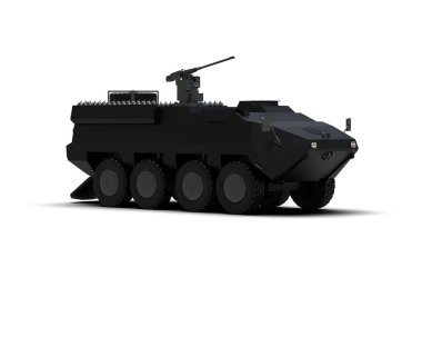 Arka planda zırhlı araç var. 3d görüntüleme - illüstrasyon