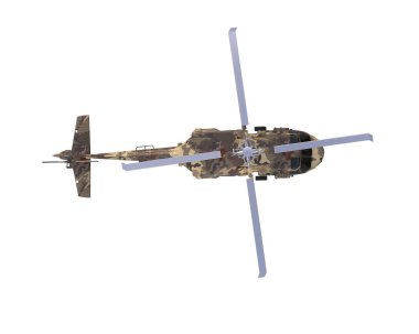 Askeri helikopter beyaz arka planda izole edildi. 3d görüntüleme - illüstrasyon