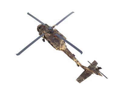 Askeri helikopter beyaz arka planda izole edildi. 3d görüntüleme - illüstrasyon
