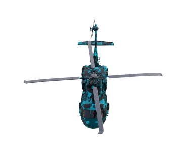 Askeri helikopter beyaz arka planda izole edildi. 3d görüntüleme - illüstrasyon