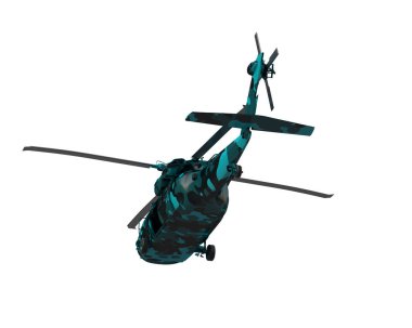 Askeri helikopter beyaz arka planda izole edildi. 3d görüntüleme - illüstrasyon