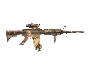 Beyaz arka planda izole edilmiş dürbünlü makineli tüfek. 3d görüntüleme - illüstrasyon