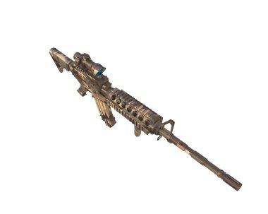 Beyaz arka planda izole edilmiş dürbünlü makineli tüfek. 3d görüntüleme - illüstrasyon