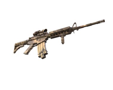 Beyaz arka planda izole edilmiş dürbünlü makineli tüfek. 3d görüntüleme - illüstrasyon