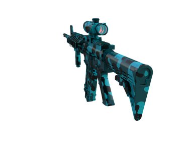 Gri arka planda dürbünlü makineli tüfek. 3d görüntüleme - illüstrasyon