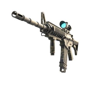 Gri arka planda dürbünlü makineli tüfek. 3d görüntüleme - illüstrasyon