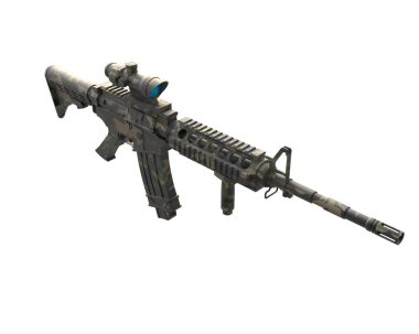 Gri arka planda dürbünlü makineli tüfek. 3d görüntüleme - illüstrasyon