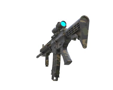 Beyaz arka planda izole edilmiş dürbünlü makineli tüfek. 3d görüntüleme - illüstrasyon