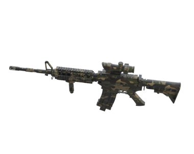 Beyaz arka planda izole edilmiş dürbünlü makineli tüfek. 3d görüntüleme - illüstrasyon