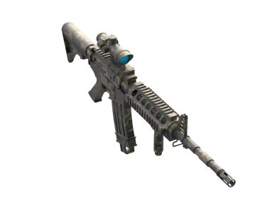 Beyaz arka planda izole edilmiş dürbünlü makineli tüfek. 3d görüntüleme - illüstrasyon