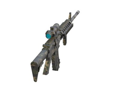 Gri arka planda dürbünlü makineli tüfek. 3d görüntüleme - illüstrasyon