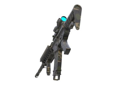 Beyaz arka planda izole edilmiş dürbünlü makineli tüfek. 3d görüntüleme - illüstrasyon