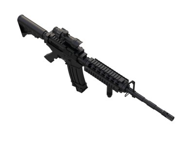 Beyaz arka planda izole edilmiş dürbünlü makineli tüfek. 3d görüntüleme - illüstrasyon