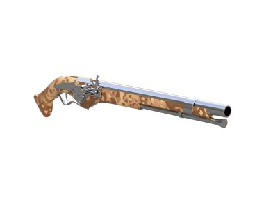 Beyaz arka planda izole edilmiş eski bir silah. 3d görüntüleme - illüstrasyon