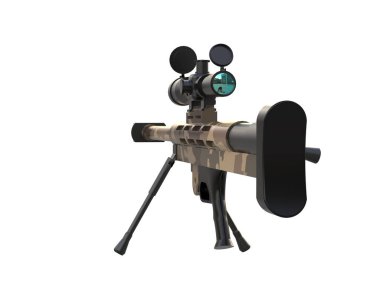 Dürbünü beyaz arka planda izole edilmiş ateşli silah. 3d görüntüleme - illüstrasyon