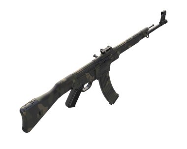 Makineli tüfek beyaz arka planda izole edilmiş. 3d görüntüleme, illüstrasyon.