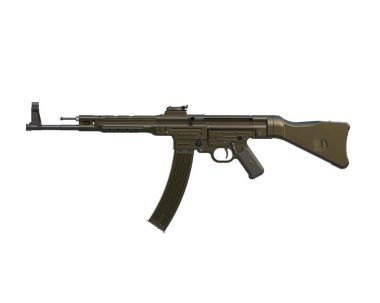 Makineli tüfek beyaz arka planda izole edilmiş. 3d görüntüleme, illüstrasyon.