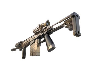 Makineli tüfek beyaz arka planda izole edilmiş. 3d görüntüleme, illüstrasyon.