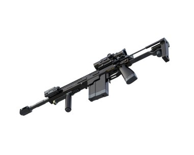 Makineli tüfek beyaz arka planda izole edilmiş. 3d görüntüleme, illüstrasyon.