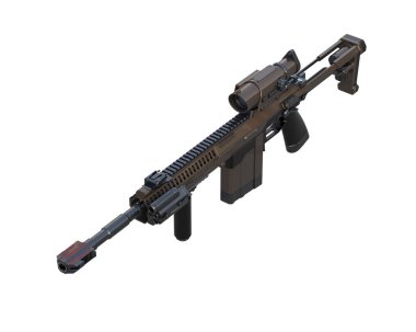 Makineli tüfek beyaz arka planda izole edilmiş. 3d görüntüleme, illüstrasyon.