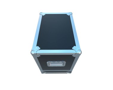 Beyaz arka planda siyah metal bavul.