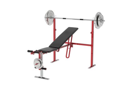 Beyaz arka planda olimpiyat tezgahı, spor salonu ve fitness ekipmanları izole edildi