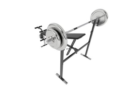 Beyaz arka planda olimpiyat tezgahı, spor salonu ve fitness ekipmanları izole edildi