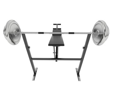 Beyaz arka planda olimpiyat tezgahı, spor salonu ve fitness ekipmanları izole edildi