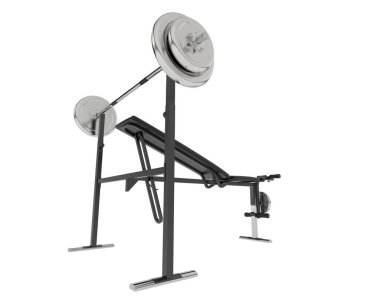 Beyaz arka planda olimpiyat tezgahı, spor salonu ve fitness ekipmanları izole edildi