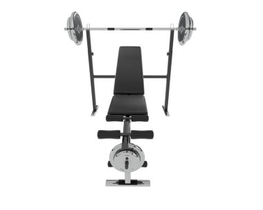 Beyaz arka planda olimpiyat tezgahı, spor salonu ve fitness ekipmanları izole edildi