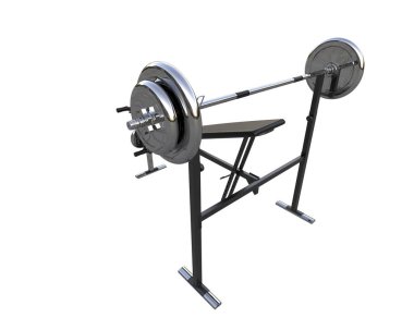 Beyaz arka planda olimpiyat tezgahı, spor salonu ve fitness ekipmanları izole edildi