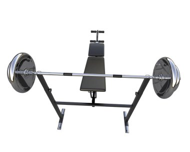 Beyaz arka planda olimpiyat tezgahı, spor salonu ve fitness ekipmanları izole edildi