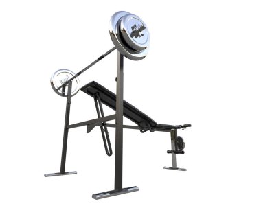 Beyaz arka planda olimpiyat tezgahı, spor salonu ve fitness ekipmanları izole edildi