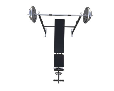 Beyaz arka planda olimpiyat tezgahı, spor salonu ve fitness ekipmanları izole edildi