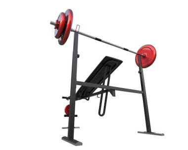 Beyaz arka planda olimpiyat tezgahı, spor salonu ve fitness ekipmanları izole edildi