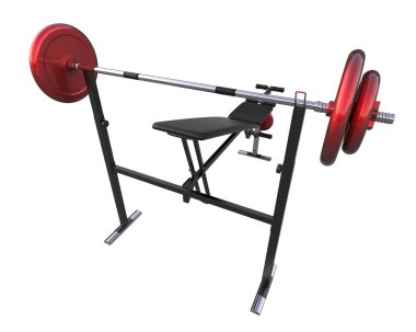 Beyaz arka planda olimpiyat tezgahı, spor salonu ve fitness ekipmanları izole edildi