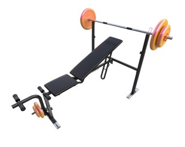 Beyaz arka planda olimpiyat tezgahı, spor salonu ve fitness ekipmanları izole edildi