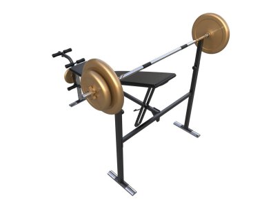 Beyaz arka planda olimpiyat tezgahı, spor salonu ve fitness ekipmanları izole edildi