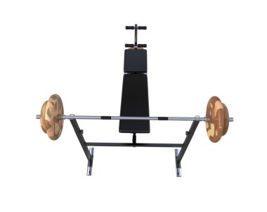 Beyaz arka planda olimpiyat tezgahı, spor salonu ve fitness ekipmanları izole edildi