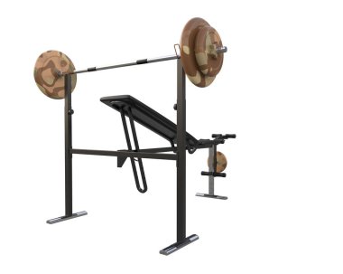 Beyaz arka planda olimpiyat tezgahı, spor salonu ve fitness ekipmanları izole edildi